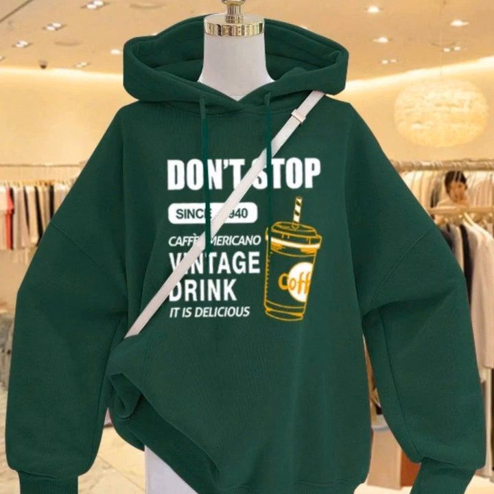 Xả Lô Hoodie Nỉ Ngoại Mũ 2 Lớp Chữ Dont Stop Xanh Lá - Ảnh 2