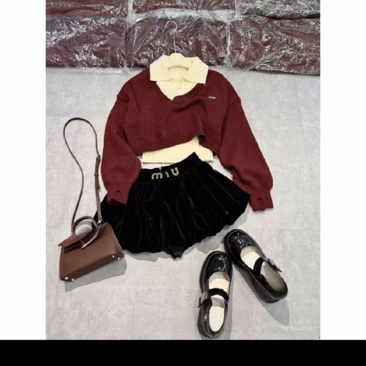 Set 2 Áo Len: Áo Len Tay Bồng Croptop Cổ U Kèm Áo Ba Lỗ Cổ Bẻ Sát Nách- Chipxinhxk - Ảnh 4