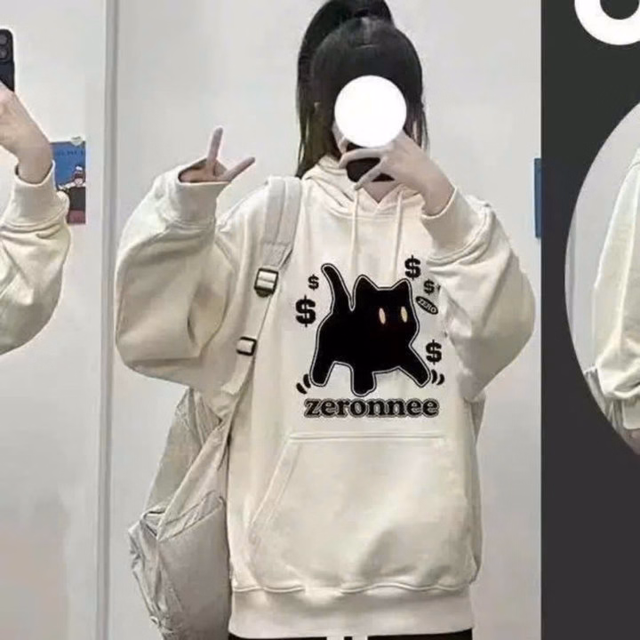 Sét Bộ Thu Đông Quần Ống Rộng Dây To + Mix Áo Hoodie Mèo Máy - Ảnh 4