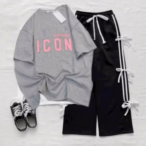 Sét Bộ Quaanf Thể Thao + Mix Áo Phông Icon Xám