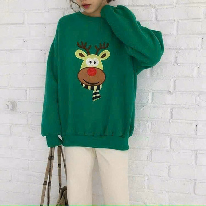 Áo Sweater Vải Nỉ Ngoại Form Rộng In Hình Chú Tuần Lộc Siêu Xinh Tp68 - Golden Dream - Ảnh 2