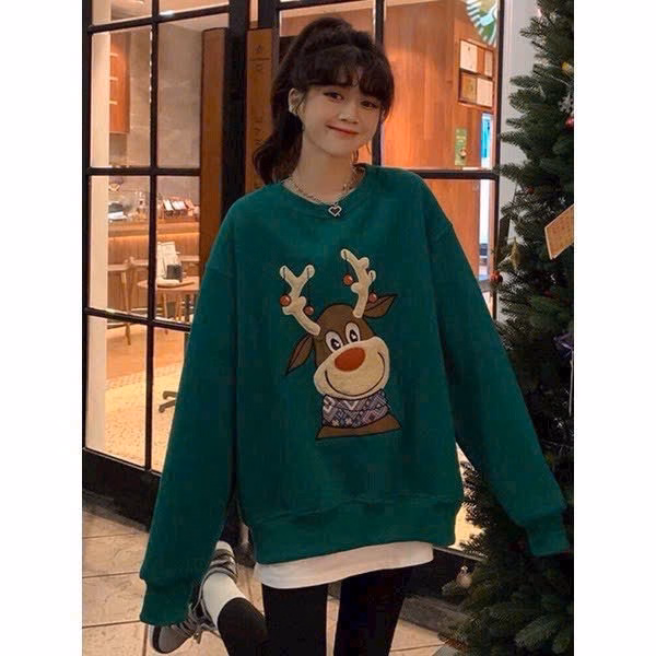 Áo Sweater Không Mũ Vải Nỉ In Hình Chú Tuần Lộc Tai Dài Form Rộng Tp82 - Golden Dream - Ảnh 3