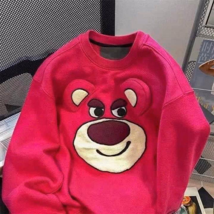 Sét Bộ Thu Đông Quần Ống Rộng + Mix Kèm Áo Sweater Gấu Dâu Hồng Có 2 Tai Cute - Ảnh 6