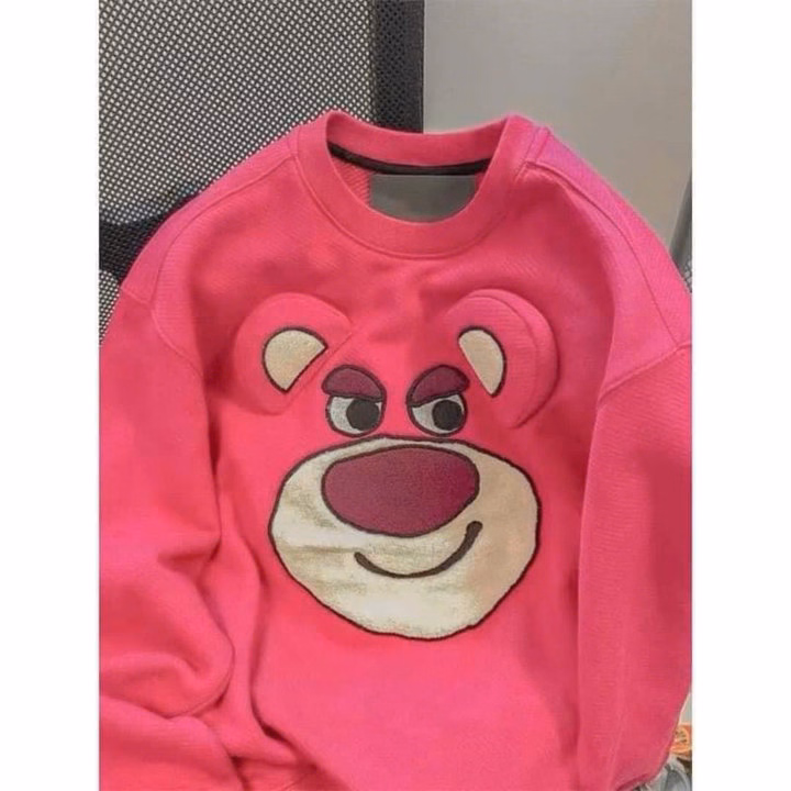 Sét Bộ Thu Đông Quần Ống Rộng + Mix Kèm Áo Sweater Gấu Dâu Hồng Có 2 Tai Cute - Ảnh 5