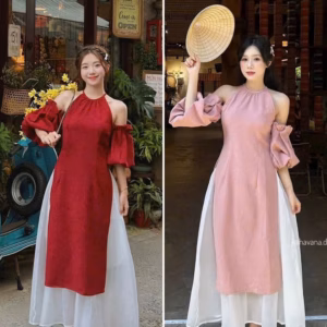 Set Áo Dài Cổ Yếm Vải Tuyết Nhung Phối Chân Váy Tơ Bh115D- Sam Store