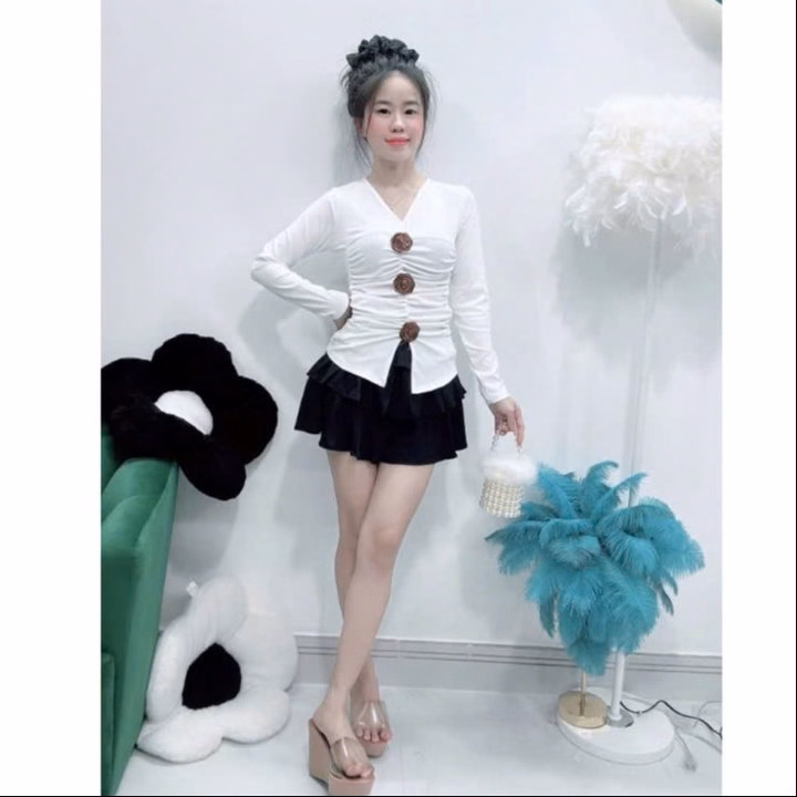 Áo Thun Tay Dài Đính 3 Bông Thời Trang Siêu Xinh Gk - Be Yourself - Ảnh 3