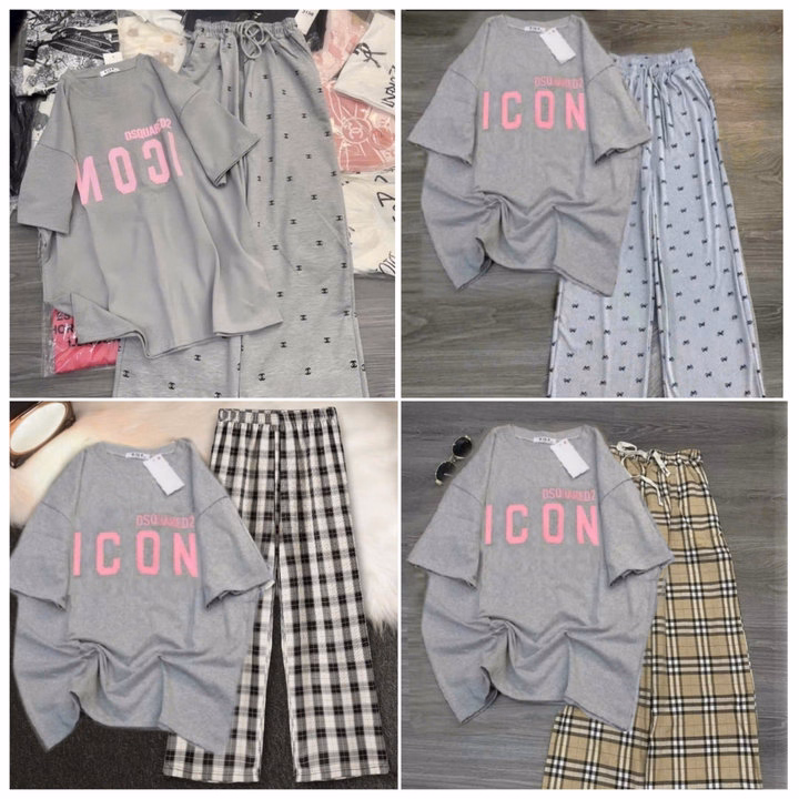 Tổng Hợp Các Mẫu Quần Ống Rộng Cạp Cao + Mix Áo Phông Form Rộng Chữ -Icon Xám