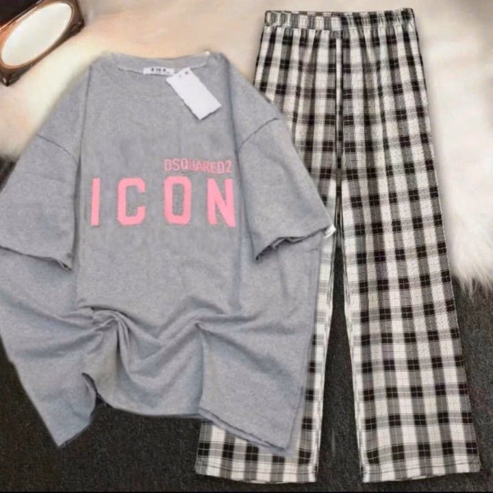 Tổng Hợp Các Mẫu Quần Ống Rộng Cạp Cao + Mix Áo Phông Form Rộng Chữ -Icon Xám - Ảnh 2