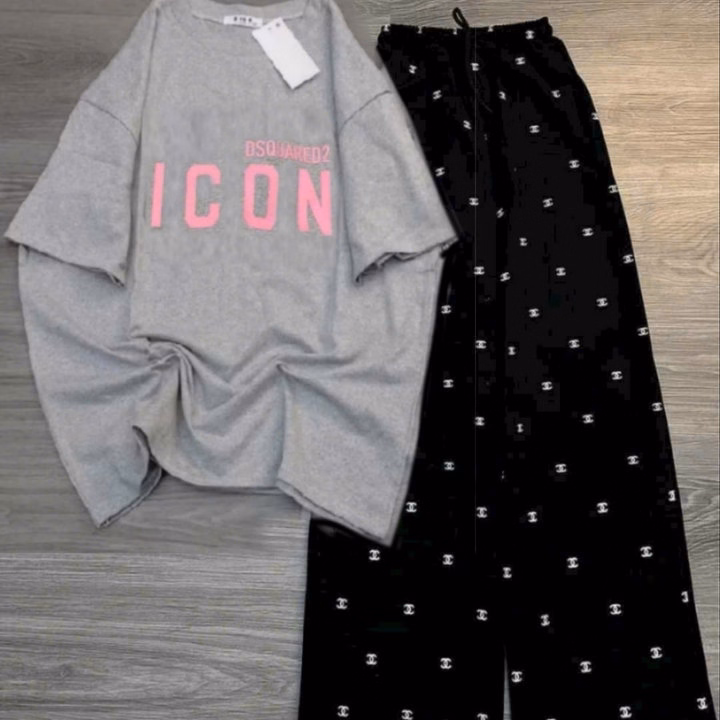 Tổng Hợp Các Mẫu Quần Ống Rộng Cạp Cao + Mix Áo Phông Form Rộng Chữ -Icon Xám - Ảnh 3