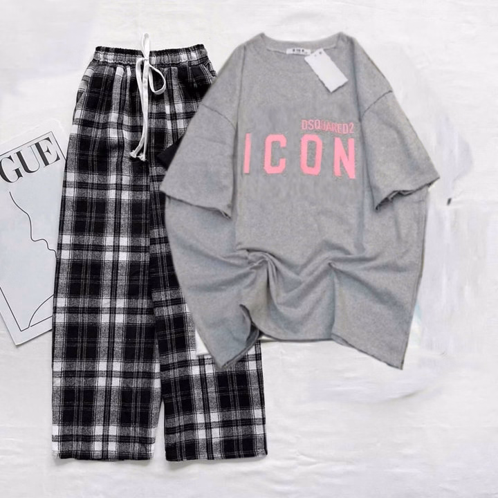 Tổng Hợp Các Mẫu Quần Ống Rộng Cạp Cao + Mix Áo Phông Form Rộng Chữ -Icon Xám - Ảnh 8