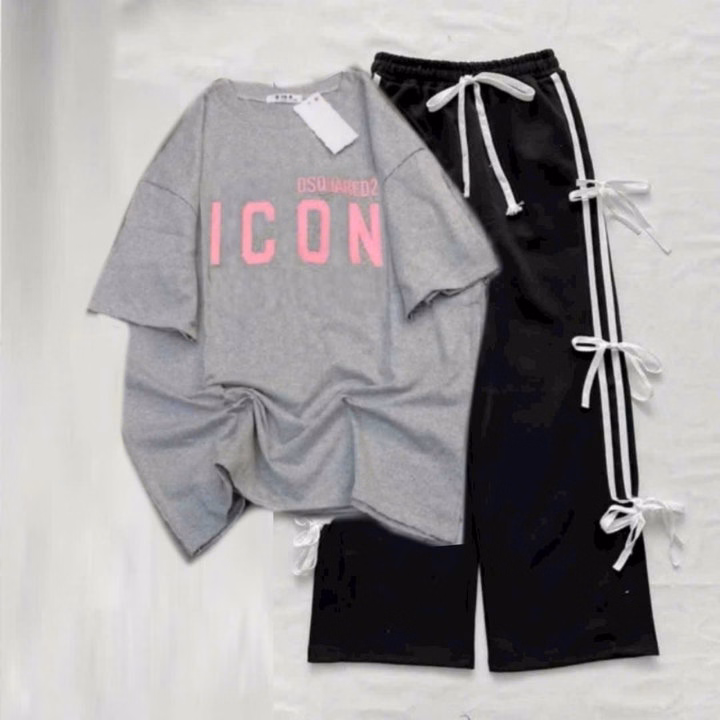 Tổng Hợp Các Mẫu Quần Ống Rộng Cạp Cao + Mix Áo Phông Form Rộng Chữ -Icon Xám - Ảnh 11