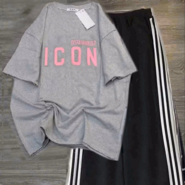 Tổng Hợp Các Mẫu Quần Ống Rộng Cạp Cao + Mix Áo Phông Form Rộng Chữ -Icon Xám - Ảnh 12