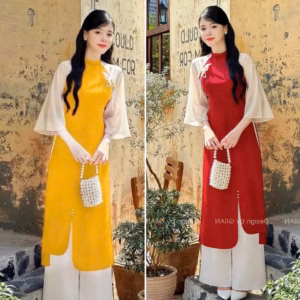 Set Áo Dài Lụa Đóng Cườm Phối Quần Lụa Hb95E- Nana House