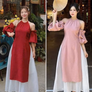 Set Áo Dài Cổ Yếm Vải Tuyết Nhung Phối Chân Váy Tơ S31- Nana House