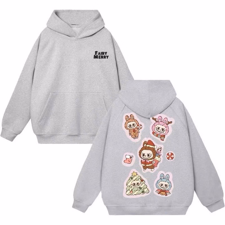 Áo Hoodie Vải Nỉ Ngoại Form Rộng Phối Túi Bụng In Hình Labbubu Đi Chơi Nolen Nam Nữ Mặc Được Tp60 - Phương Store - Ảnh 4