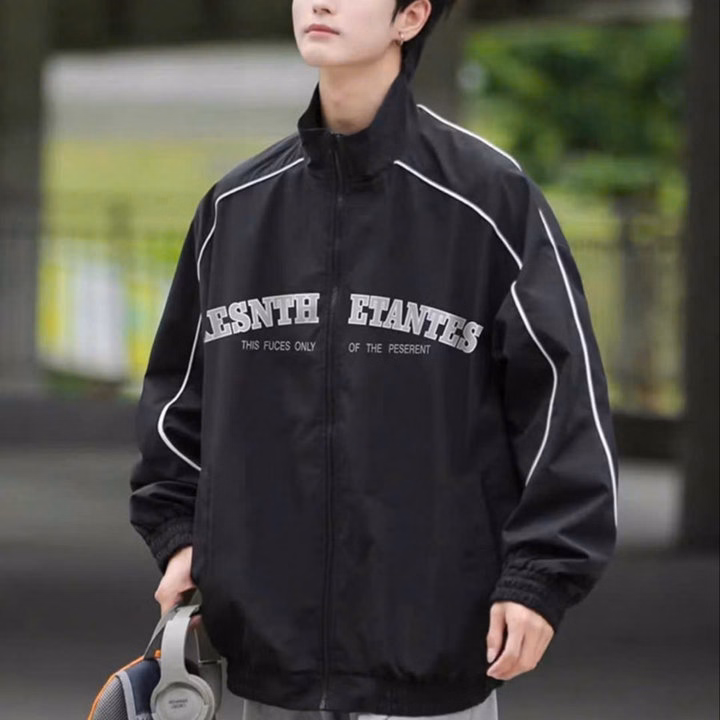 Áo Khoác Dù Cổ Bẻ 2 Lớp Form Rộng Unisex Nam Nữ Phối Viền Mí Tay In Chữ Kesn Tp644 - Phương Store - Ảnh 2