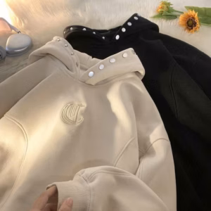 Áo Hoodie Unisex Nam Nữ Vải Nỉ Thêu Chữ D Tay Phồng Có Cúc Bấm Ở Mũ Tp555 - Golden Dream