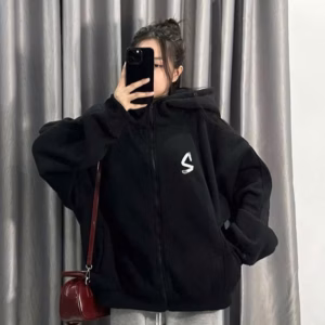 Áo Khoác Dây Kéo Nam Nữ Form Rộng Cổ Cao Love Sand Màu Xám Tiêu / Đen Sht183-Minh Hà House