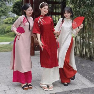 Set Áo Dài Tuyết Nhung Đính Nút Tàu Bt130G- Sam Store