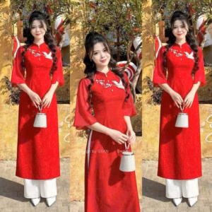 Set Áo Dài Thêu Phối Quần Tuyết Nhung Bt1408-Sam Store