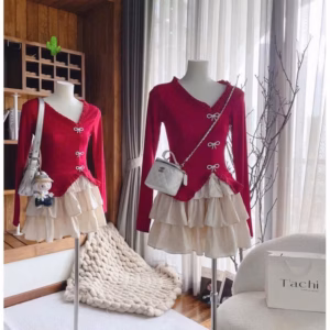 Set Áo Gân Đính Nơ Kèm Chân Váy Xốp Tầng - Lê Phương Boutique