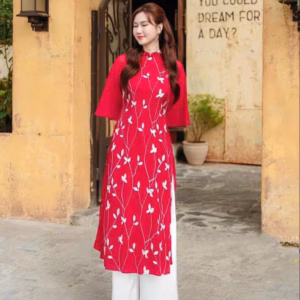 Set Áo Dài Tơ Thêu 2 Lớp Phối Quần Tuyết Nhung Tbh128U- Nana House