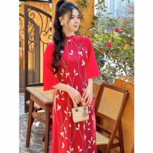 Set Áo Dài Tơ Thêu 2 Lớp Phối Quần Tuyết Nhung Bth128S- Sam Store