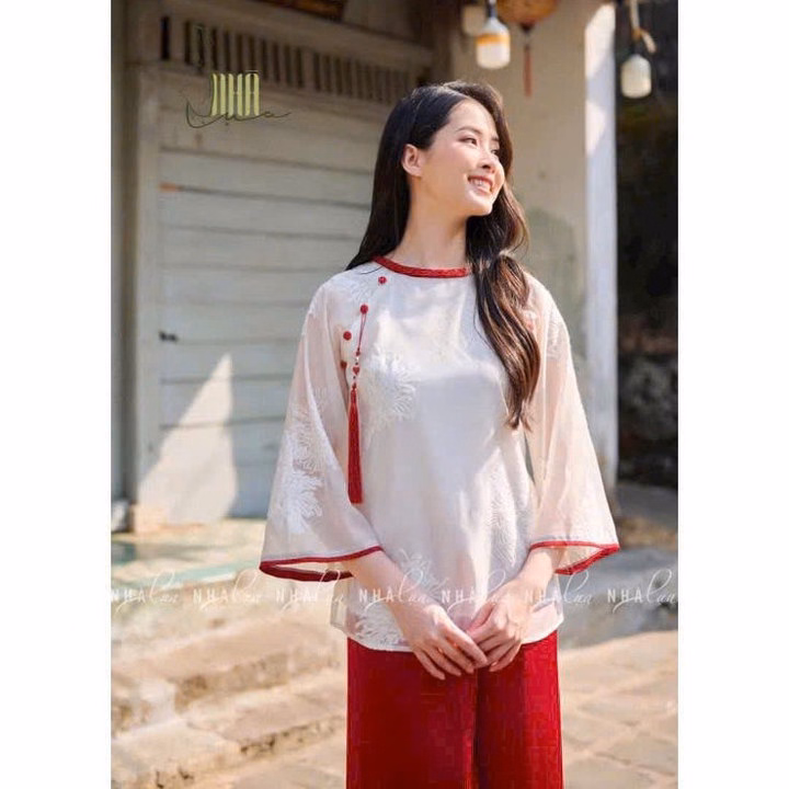 Set Đồ Nữ Áo Gấm Thêu Hạc Cổ Tròn Phối Quần Tuyết Nhung Tp10 - Golden Dream - Ảnh 4