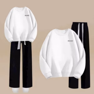 Xả Sét Bộ Quần Ống Rộng Dây To +Mic Áo Sweater Cổ Tròn Dài Tay Chữ- Malkoo