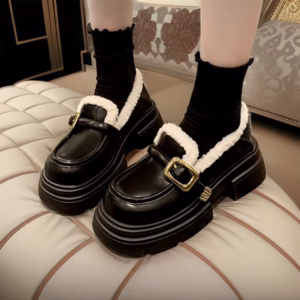 Giày Đốc Nữ Phối Lông Da Cao Cấp Nunu: "Bánh Mì" Ấm Áp, Trendy Hết Nấc - Pipi Store