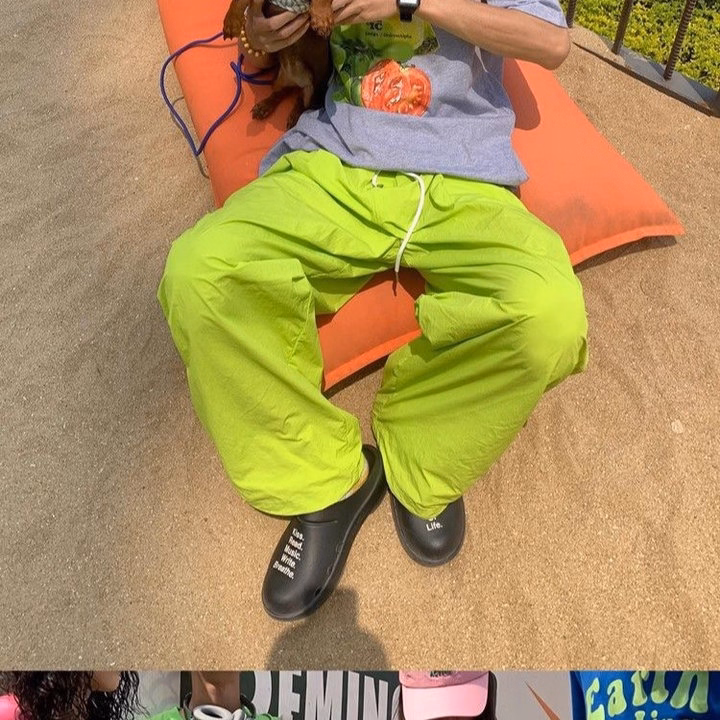 Quần Dài Nam Nữ Cặp Đôi Chất Liệu Dù Gió Nhăn Chống Nước Cá Tính - Htm Fashion - Ảnh 5