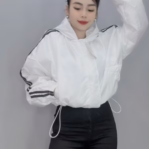 Áo Khoác Dù 2 Lớp Phối 3 Sọc Nữ Có Dây Rút - Htm Fashion