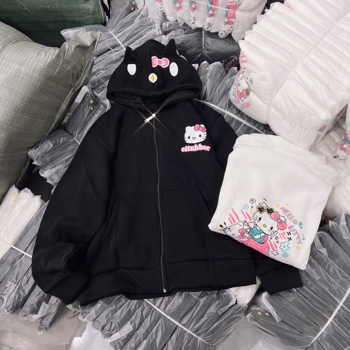 Áo Hoodie Nữ In Hình Mèo Eitnhbor Hello Kitty Siêu Đẹp - Htm Fashon