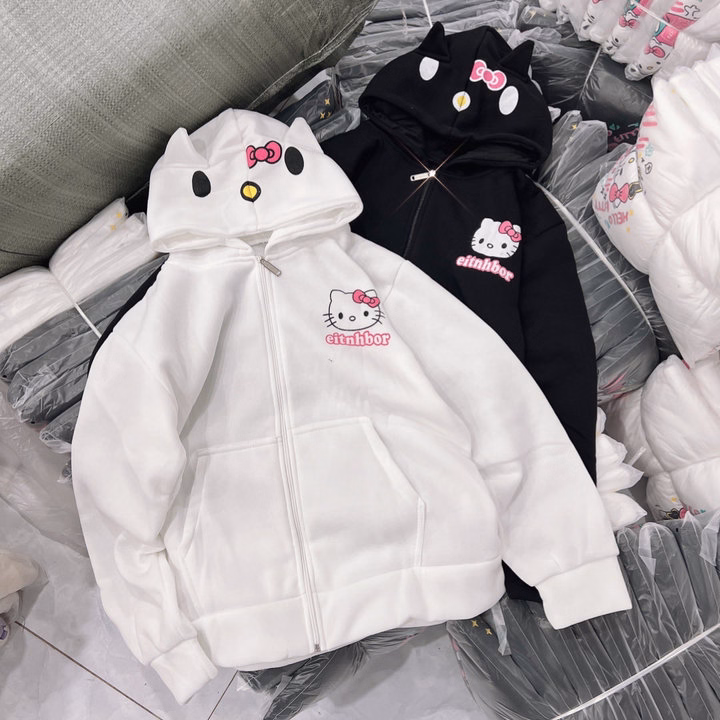 Áo Hoodie Nữ In Hình Mèo Eitnhbor Hello Kitty Siêu Đẹp - Htm Fashon - Ảnh 3