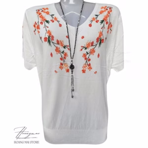 Áo Len Mỏng Cổ V Họa Tiết Nụ Xuân Thanh Lịch