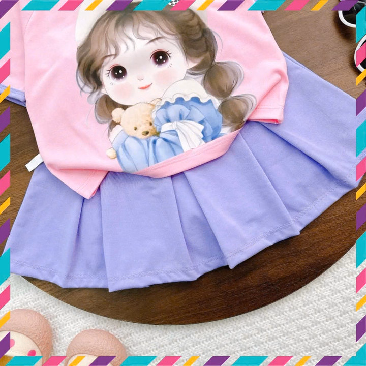 Set Váy Xếp Ly Bé Gái In Bé Nón, Váy Có Quần Chip Trong Chất Thun Mềm - Be Yourself - Ảnh 2