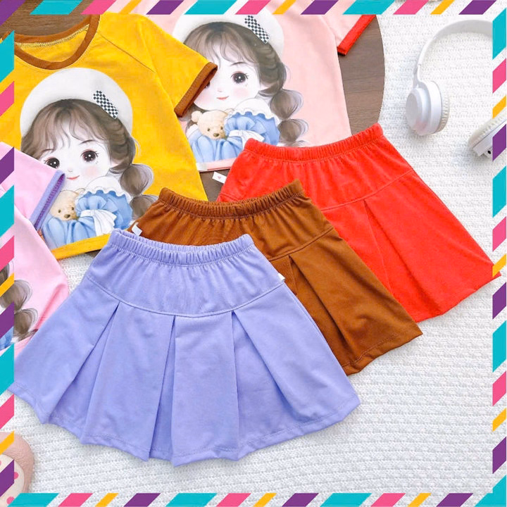 Set Váy Xếp Ly Bé Gái In Bé Nón, Váy Có Quần Chip Trong Chất Thun Mềm - Be Yourself - Ảnh 4