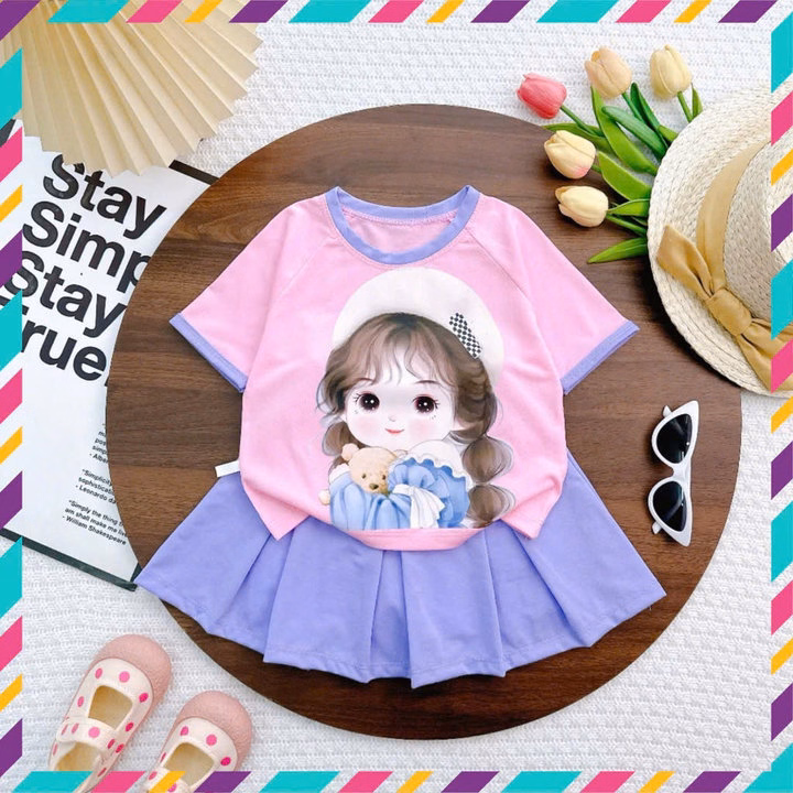 Set Váy Xếp Ly Bé Gái In Bé Nón, Váy Có Quần Chip Trong Chất Thun Mềm - Be Yourself - Ảnh 5