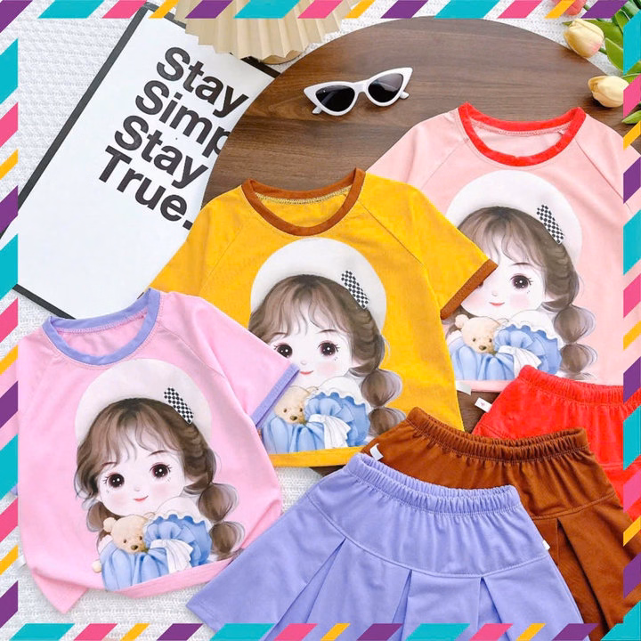 Set Váy Xếp Ly Bé Gái In Bé Nón, Váy Có Quần Chip Trong Chất Thun Mềm - Be Yourself - Ảnh 8