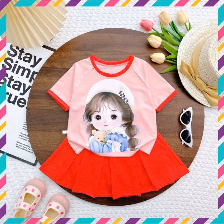 Set Váy Xếp Ly Bé Gái In Bé Nón, Váy Có Quần Chip Trong Chất Thun Mềm - Be Yourself - Ảnh 6