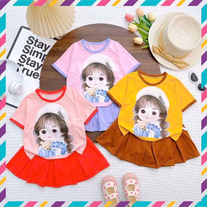 Set Váy Xếp Ly Bé Gái In Bé Nón, Váy Có Quần Chip Trong Chất Thun Mềm - Be Yourself - Ảnh 7