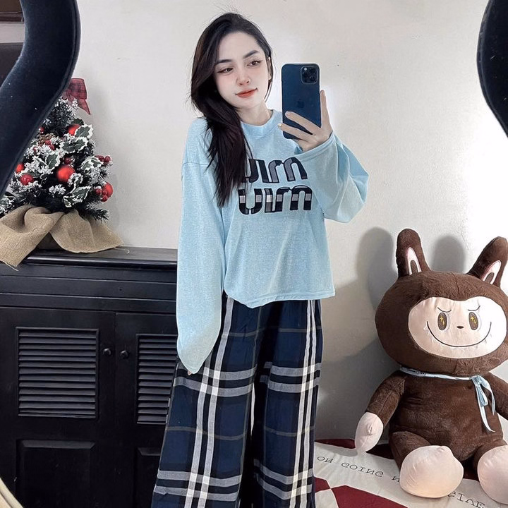 Set Bộ Tăm Lạnh Form Rộng Phối Quần Đũi Caro Thêu Chữ Bt95S- Sam Store - Ảnh 3