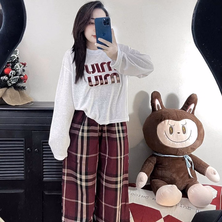 Set Bộ Tăm Lạnh Form Rộng Phối Quần Đũi Caro Thêu Chữ Bt95S- Sam Store - Ảnh 4