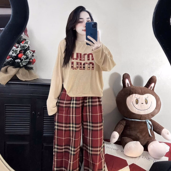 Set Bộ Tăm Lạnh Form Rộng Phối Quần Đũi Caro Thêu Chữ Bt95S- Sam Store - Ảnh 5