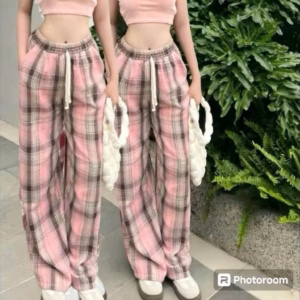 Tổng Hợp Các Mẫu Quần Ống Rộng Kẻ Caro Cạp Cao Lưng Chun
