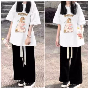 Sét Quần Ống Rộng Dây To + Mix Áo Phông Form Rộng -Owner Trắng