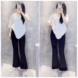 Sét Bộ Quần Ống Loe Umi + Mix Áo Cổ Tim Trơn Form Rộng