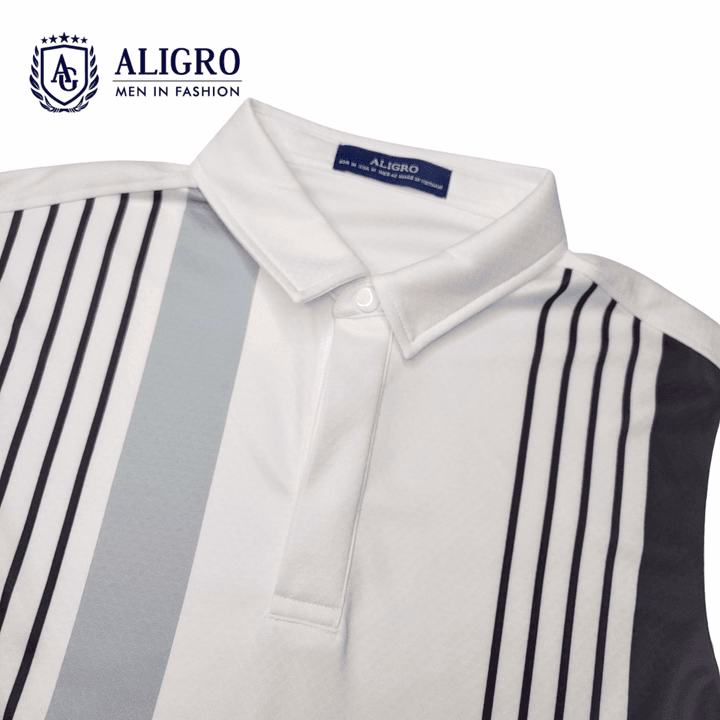 Áo Polo Dài Tay Nam, Áo Thun Dài Tay Aligro Có Cổ Họa Tiết Trắng Kẻ Sọc, Co Giãn Cao Cấp, Vải Mềm Mịn Thoáng Mát Algapd067 - Ảnh 5