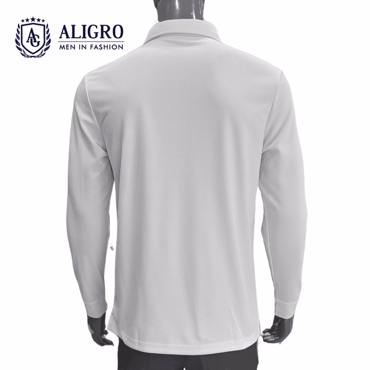 Áo Polo Dài Tay Nam, Áo Thun Dài Tay Aligro Có Cổ Họa Tiết Trắng Kẻ Sọc, Co Giãn Cao Cấp, Vải Mềm Mịn Thoáng Mát Algapd067 - Ảnh 3