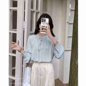 Áo Phi Lụa Kiểu Cách Điệu Cổ Thắt Nơ - Hoàng Mai Fashion